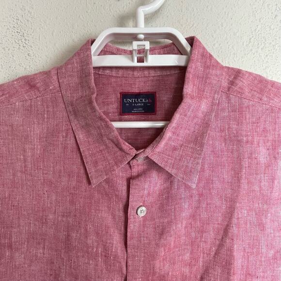 Untuckit Men's Red 100% Linen Long Sleeve Button Up Shirt‎ Size XL - Picture 2 of 5